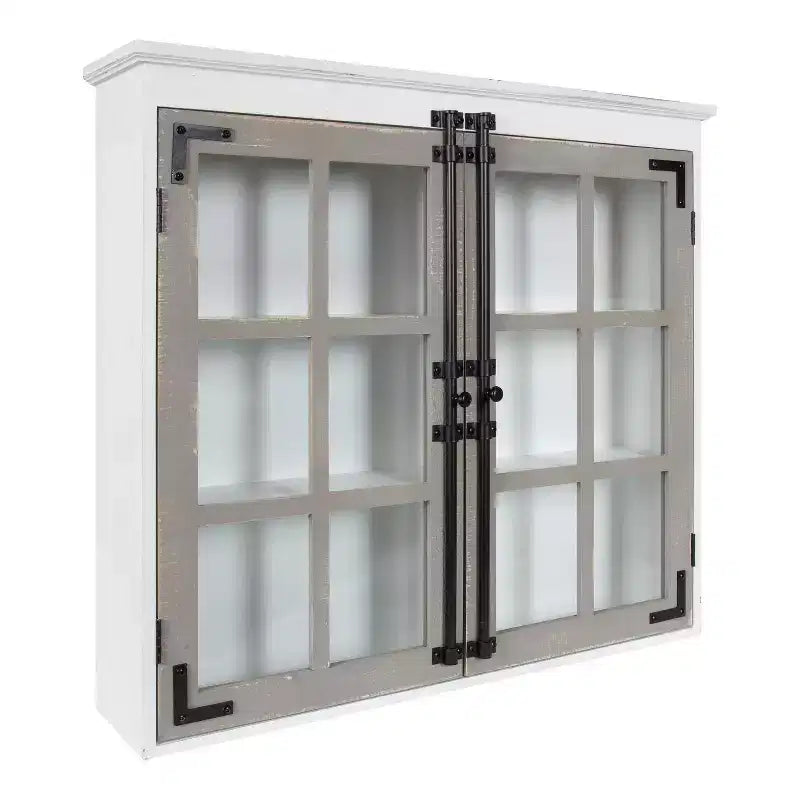 30" x 6.5" x 27.5" Hutchins Decorative Farmhouse Wood Wall Cabinet White/Gray - Kate & Laurel All Things Decor