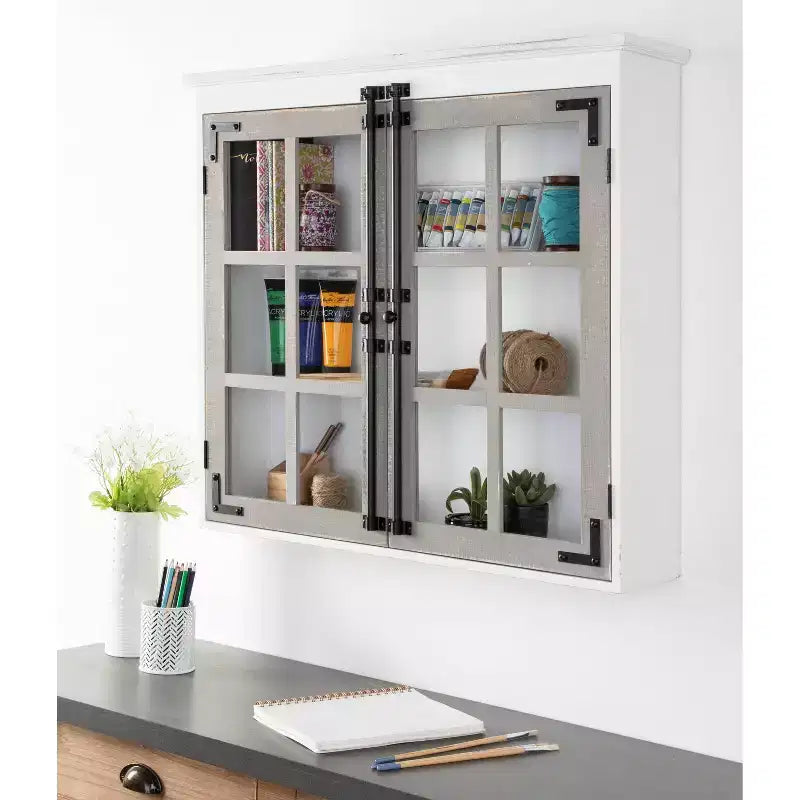 30" x 6.5" x 27.5" Hutchins Decorative Farmhouse Wood Wall Cabinet White/Gray - Kate & Laurel All Things Decor