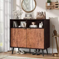 Rustic Wood Sideboard Cabinet, Walnut Buffet with 2 Open Shelves, Farmhouse Burl Texture Storage for Coffee Bar, Dining Room, Living Space