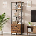 ndustrial Bookshelf with Storage Drawers - 4 Tier Vintage Metal Frame Bookcase, 70.9 Tall Open Shelves, Multi-Use Display Unit