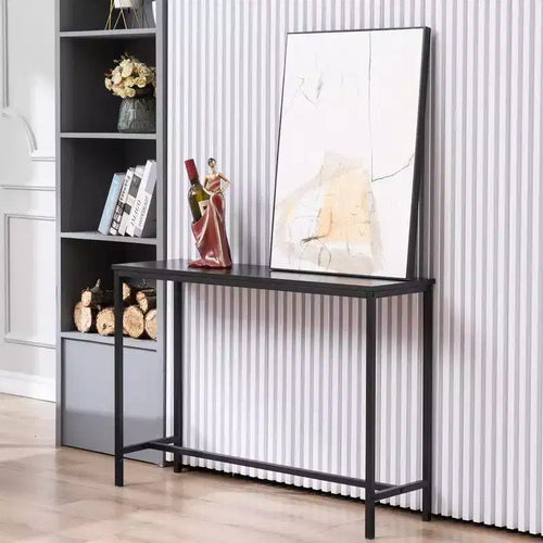 105cm Long Single Layer Melamine Board Iron Frame 105*30*71cm Black Oak Board Black Frame Porch Storage Console Table