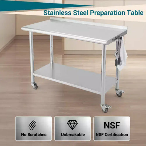 36x24x35 Inch Stainless Steel Table, NSF Heavy Duty Worktable with Adjustable Undershelf, Commercial Metal Table for Kitchen