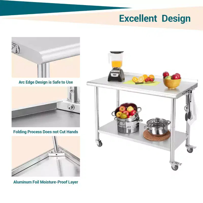 36x24x35 Inch Stainless Steel Table, NSF Heavy Duty Worktable with Adjustable Undershelf, Commercial Metal Table for Kitchen