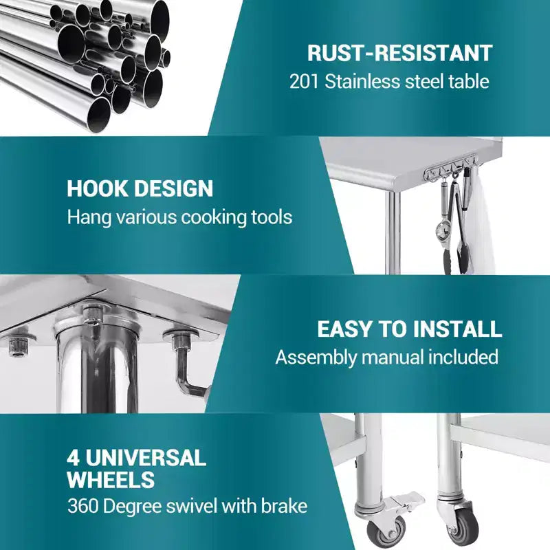 36x24x35 Inch Stainless Steel Table, NSF Heavy Duty Worktable with Adjustable Undershelf, Commercial Metal Table for Kitchen