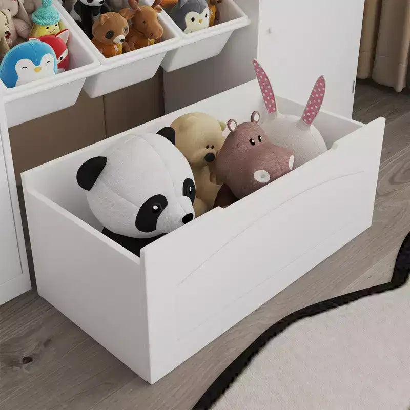 Kids Toy Storage Organize with 6 Removable Bins and Cubbies Kid Bookshelf and Toy Storage Large Toy Box with Bookshelf for Study Room,White