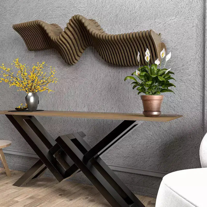 HomeStock Parametric 40 inch Floating Shelf TV Unit Modern Geometric Wooden Wall Piece Decor Natural Oak Color 3D Wavy Living and Gaming Room Shelf
