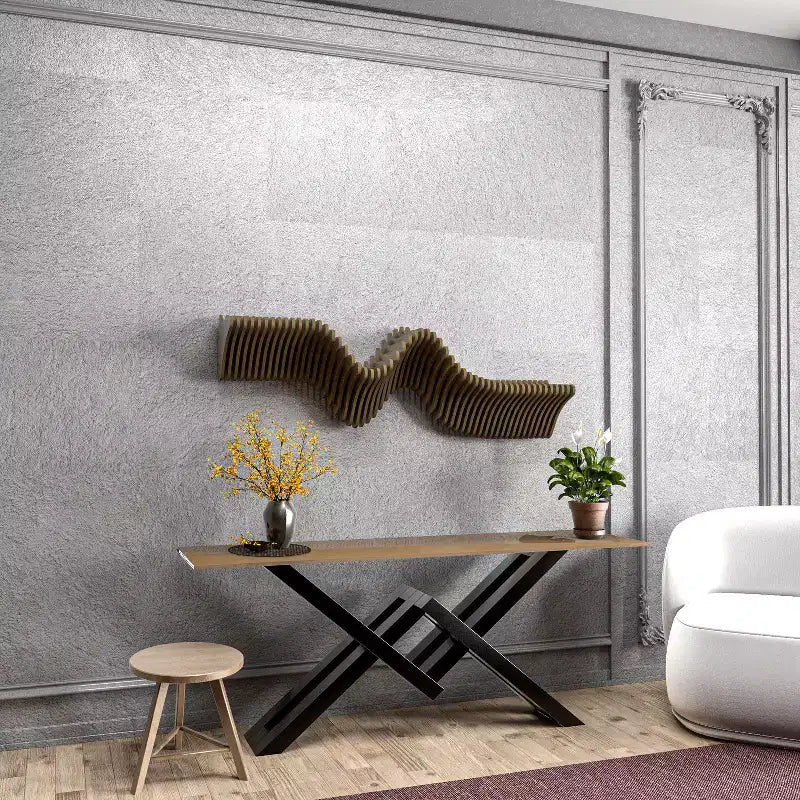 HomeStock Parametric 40 inch Floating Shelf TV Unit Modern Geometric Wooden Wall Piece Decor Natural Oak Color 3D Wavy Living and Gaming Room Shelf