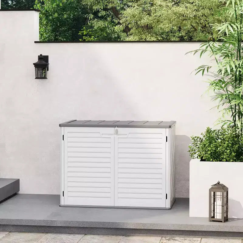 Outdoor Storage Cabinet,Waterproof Outdoor Shed with Floor,Resin Weather Resistant Tools Storage House Shed for Garden Backyard, Easy Assembly,White