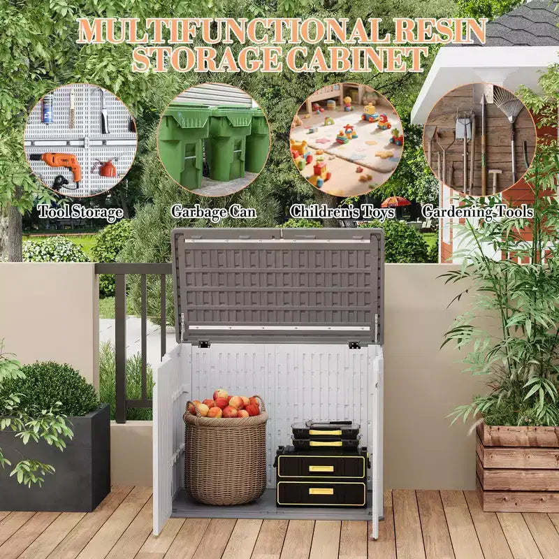 Outdoor Storage Cabinet,Waterproof Outdoor Shed with Floor,Resin Weather Resistant Tools Storage House Shed for Garden Backyard, Easy Assembly,White