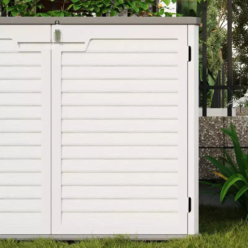 Outdoor Storage Cabinet,Waterproof Outdoor Shed with Floor,Resin Weather Resistant Tools Storage House Shed for Garden Backyard, Easy Assembly,White