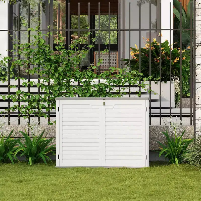 Outdoor Storage Cabinet,Waterproof Outdoor Shed with Floor,Resin Weather Resistant Tools Storage House Shed for Garden Backyard, Easy Assembly,White