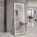 Whisen Full-Length Dressing Mirror with 3-Color Dimmable Light and Aluminum Frame, Wall Mount or Floor Bracket Standing, 21x64 - Black