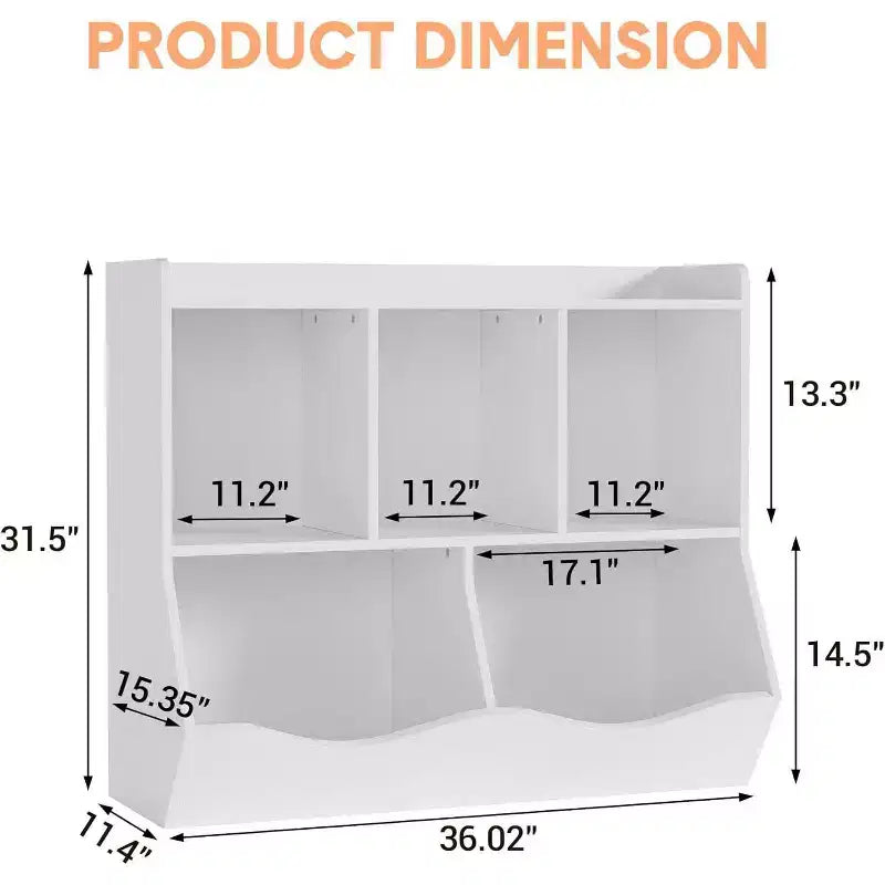 Acekool 3-Tier Toy Storage Cabinet for Kids, Wood Book Organizer Shelf, Playroom & Nursery Storage, White, 2-Pack