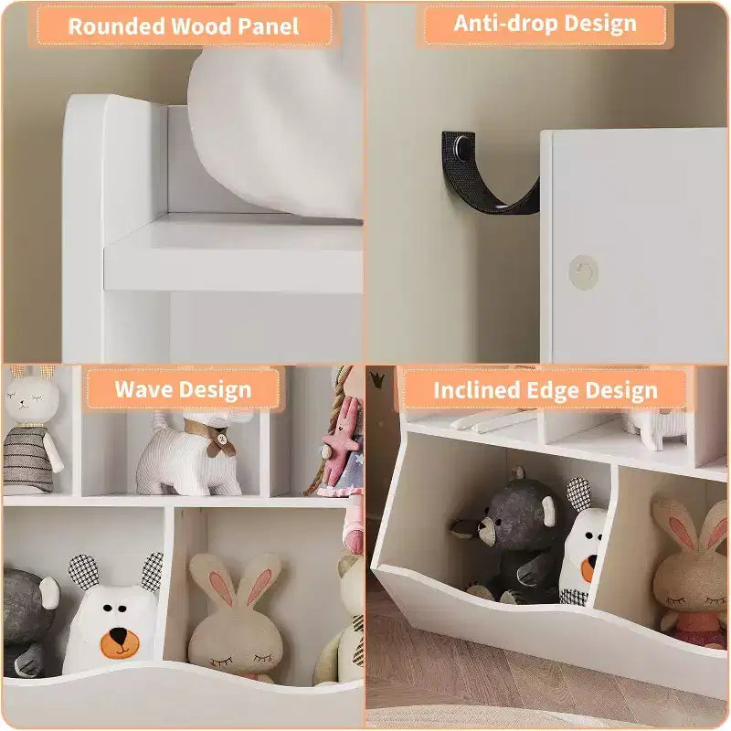 Acekool 3-Tier Toy Storage Cabinet for Kids, Wood Book Organizer Shelf, Playroom & Nursery Storage, White, 2-Pack