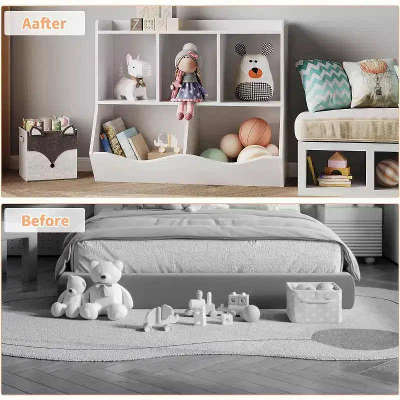 Acekool 3-Tier Toy Storage Cabinet for Kids, Wood Book Organizer Shelf, Playroom & Nursery Storage, White, 2-Pack