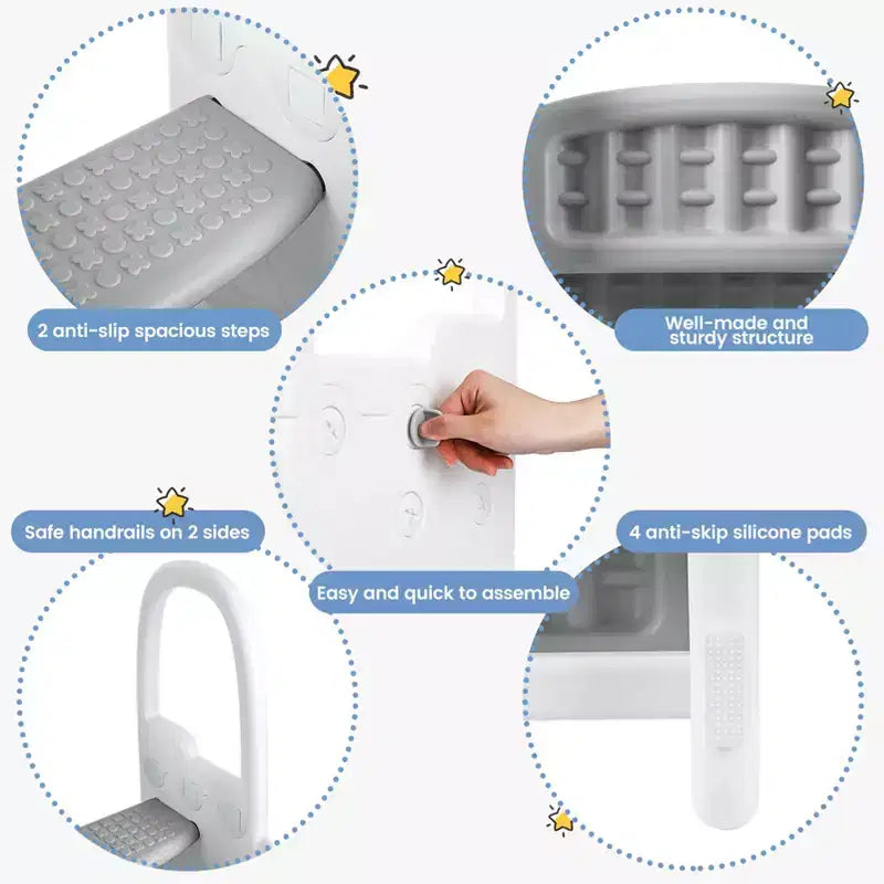 Toddler Step Stool for Bathroom Sink,TROPOW 2 Step Stools for Kids,Anti-Slip Stool for Kitchen Counter,Potty Training Toilet Stool with Handrail