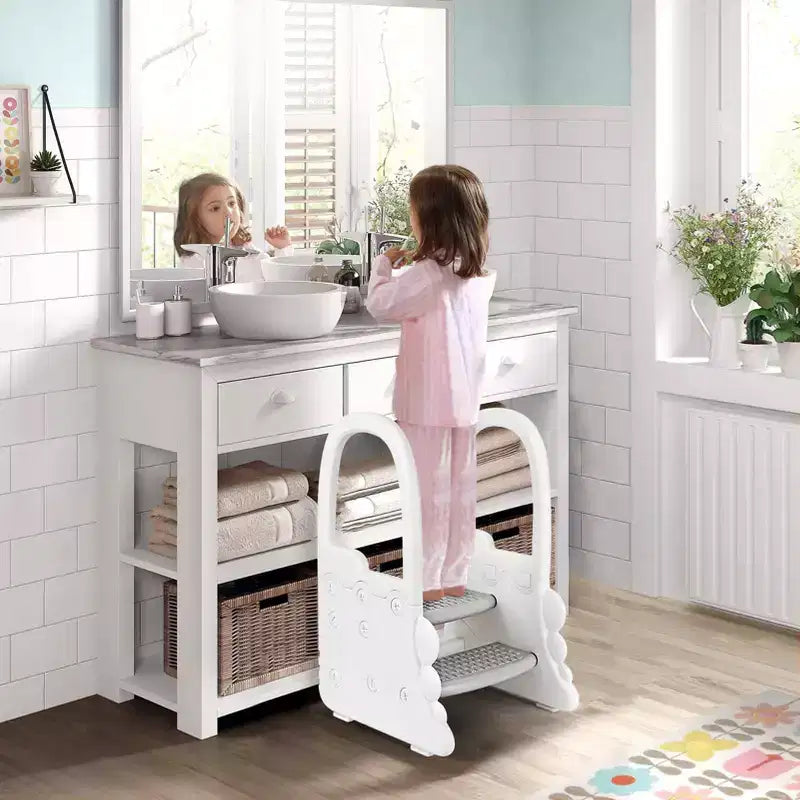 Toddler Step Stool for Bathroom Sink,TROPOW 2 Step Stools for Kids,Anti-Slip Stool for Kitchen Counter,Potty Training Toilet Stool with Handrail