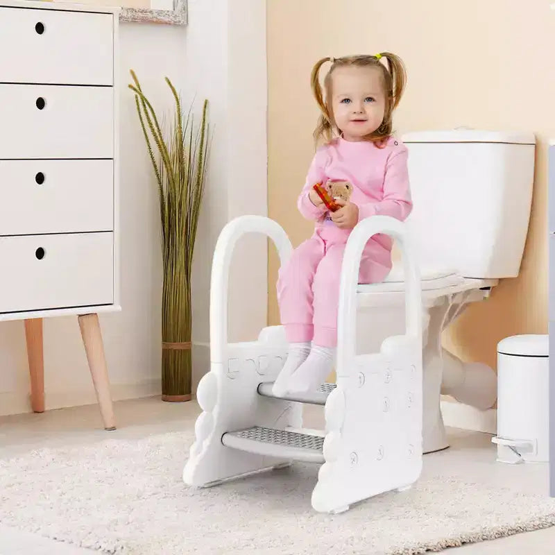 Toddler Step Stool for Bathroom Sink,TROPOW 2 Step Stools for Kids,Anti-Slip Stool for Kitchen Counter,Potty Training Toilet Stool with Handrail